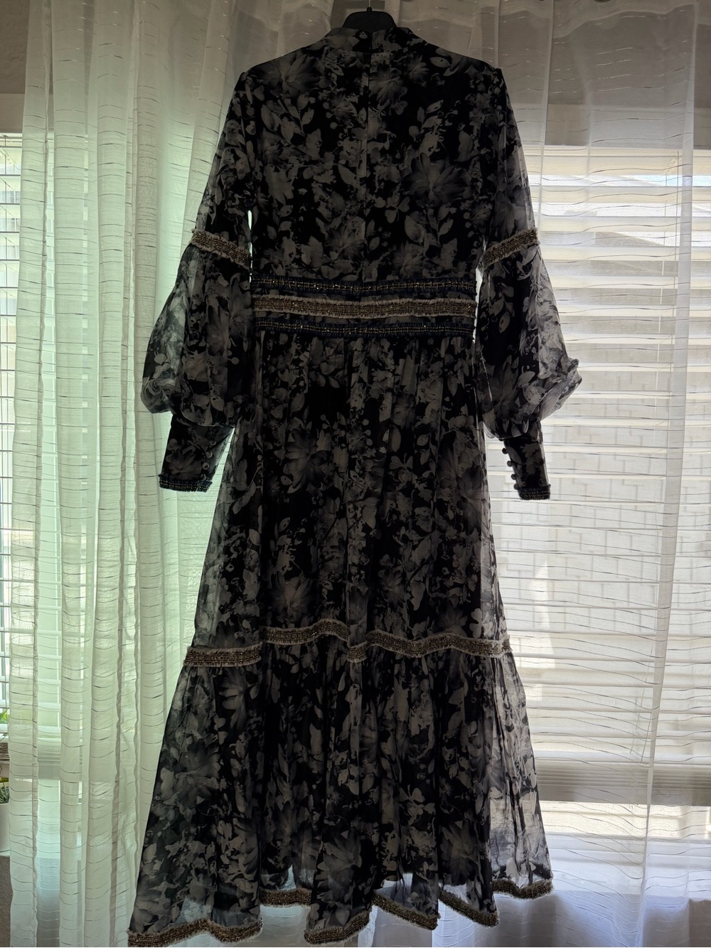 Black Floral Long Sleeve Maxi Dress